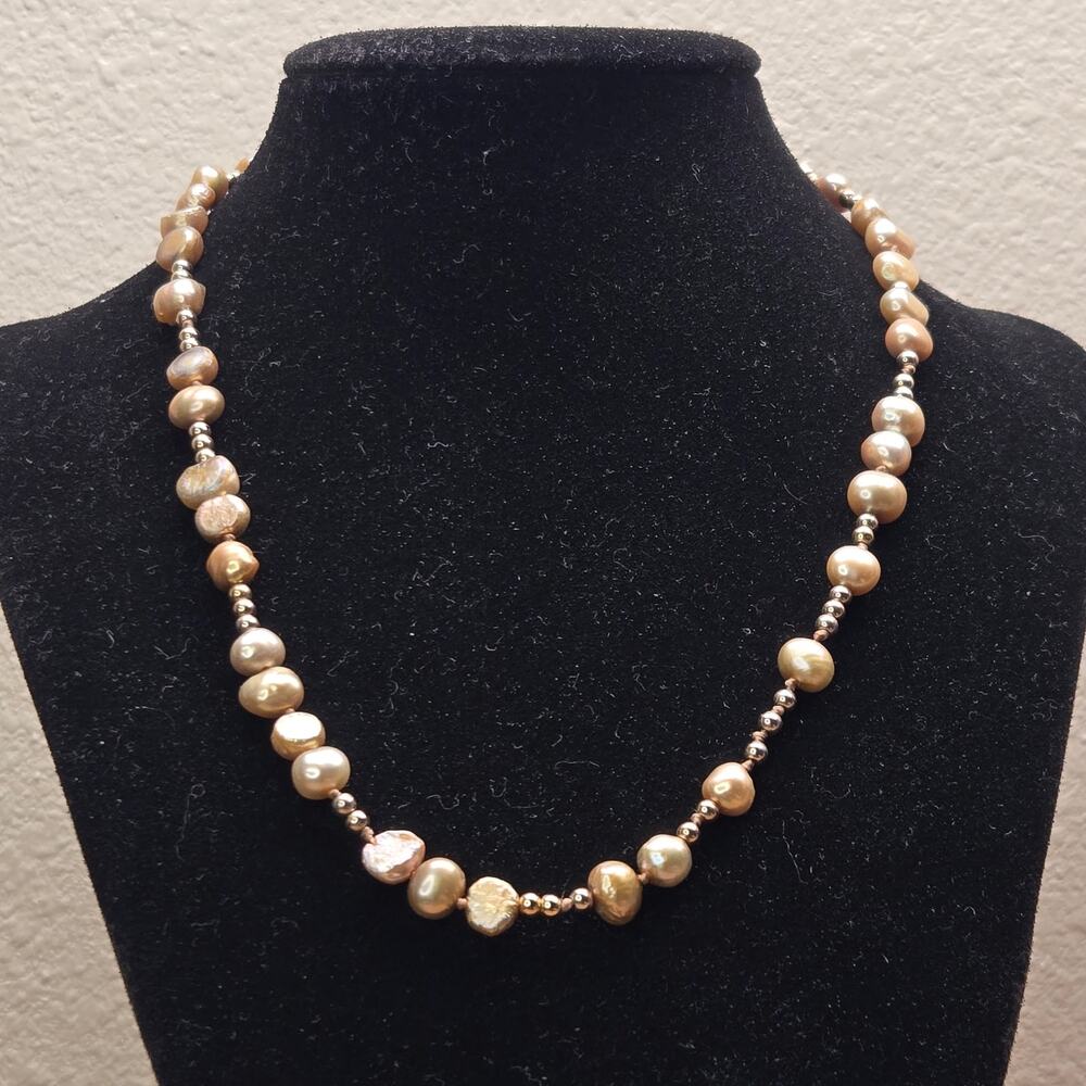 Monet Vintage Faux Pearl Gold Beaded Station Necklace 18.5" Signed Statement 17g